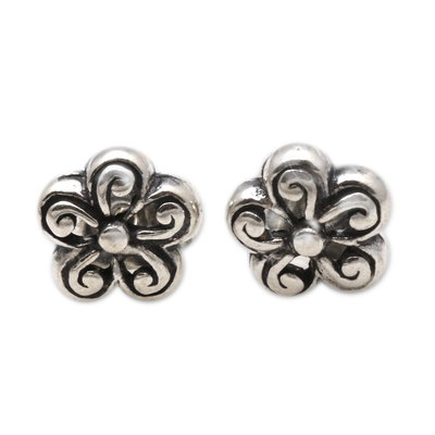 Spiral Pattern Floral Sterling Silver Stud Earrings