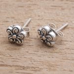 Sterling silver stud earrings, 'Small Curls' - Spiral Pattern Floral Sterling Silver Stud Earrings