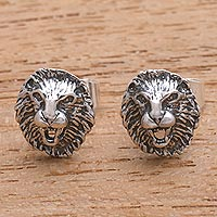 Sterling silver stud earrings, Lion Mane