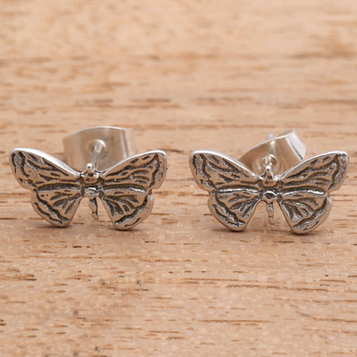 Sterling silver stud earrings, 'Pretty Wings' - Sterling Silver Butterfly Wing Stud Earrings from Bali