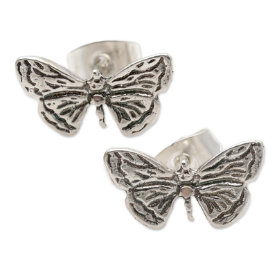 Aretes de plata de ley - Aretes de ala de mariposa de plata esterlina de Bali