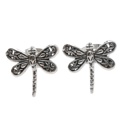 Sterling silver stud earrings, 'Dragonfly Intricacy' - Sterling Silver Dragonfly Stud Earrings from Bali