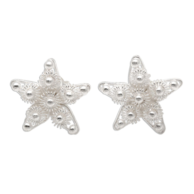 Sterling Silver Star Button Earrings from Bali