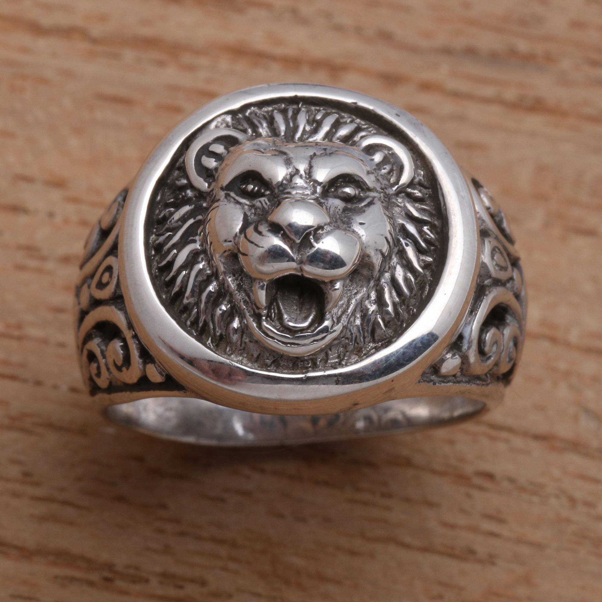 Lion Ring 925 STERLING SILVER Crowned LION Head Crown Royal Power Leo ...