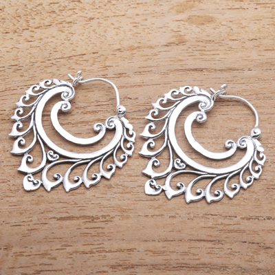 Sterling silver hoop earrings, 'Intricate Curls' - Intricate Sterling Silver Hoop Earrings from Bali
