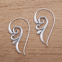 Sterling silver drop earrings, 'Peaceful Curls' - Curling Sterling Silver Dangle Earrings from Bali