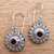 Garnet dangle earrings, 'Shield Charm' - Round Garnet Dangle Earrings Crafted in Bali (image 2) thumbail