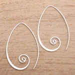 Sterling silver drop earrings, 'Spiral Curls' - Curling Sterling Silver Half-Hoop Earrings from Bali