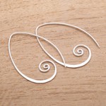 Sterling silver drop earrings, 'Spiral Curls' - Curling Sterling Silver Half-Hoop Earrings from Bali