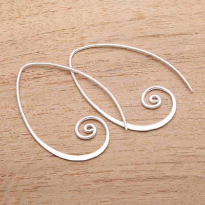 Sterling silver drop earrings, 'Spiral Curls' - Curling Sterling Silver Half-Hoop Earrings from Bali