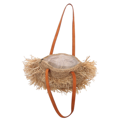 Leather accented natural fiber shoulder bag, 'Stylish Nature' - Leather Accented Natural Fiber Shoulder Bag from Java