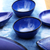 Cuencos de cerámica, (par) - Cuencos asimétricos de cerámica en azul de Bali (Pareja)