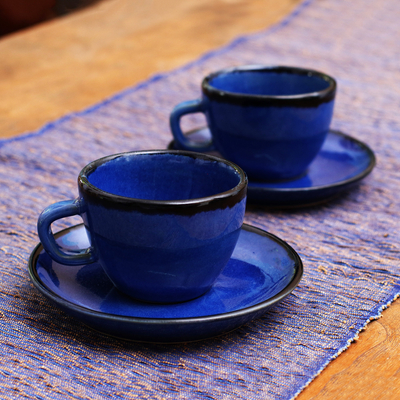 DOWAN Espresso Cups with Saucers, 3 oz Porcelain Demitasse Cups, Ceramic Coffee Cups, Set of 4, Blue & White