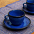 Keramiktassen und Untertassen, (Paar) - Blaue Keramiktassen und Untertassen aus Bali (Paar)