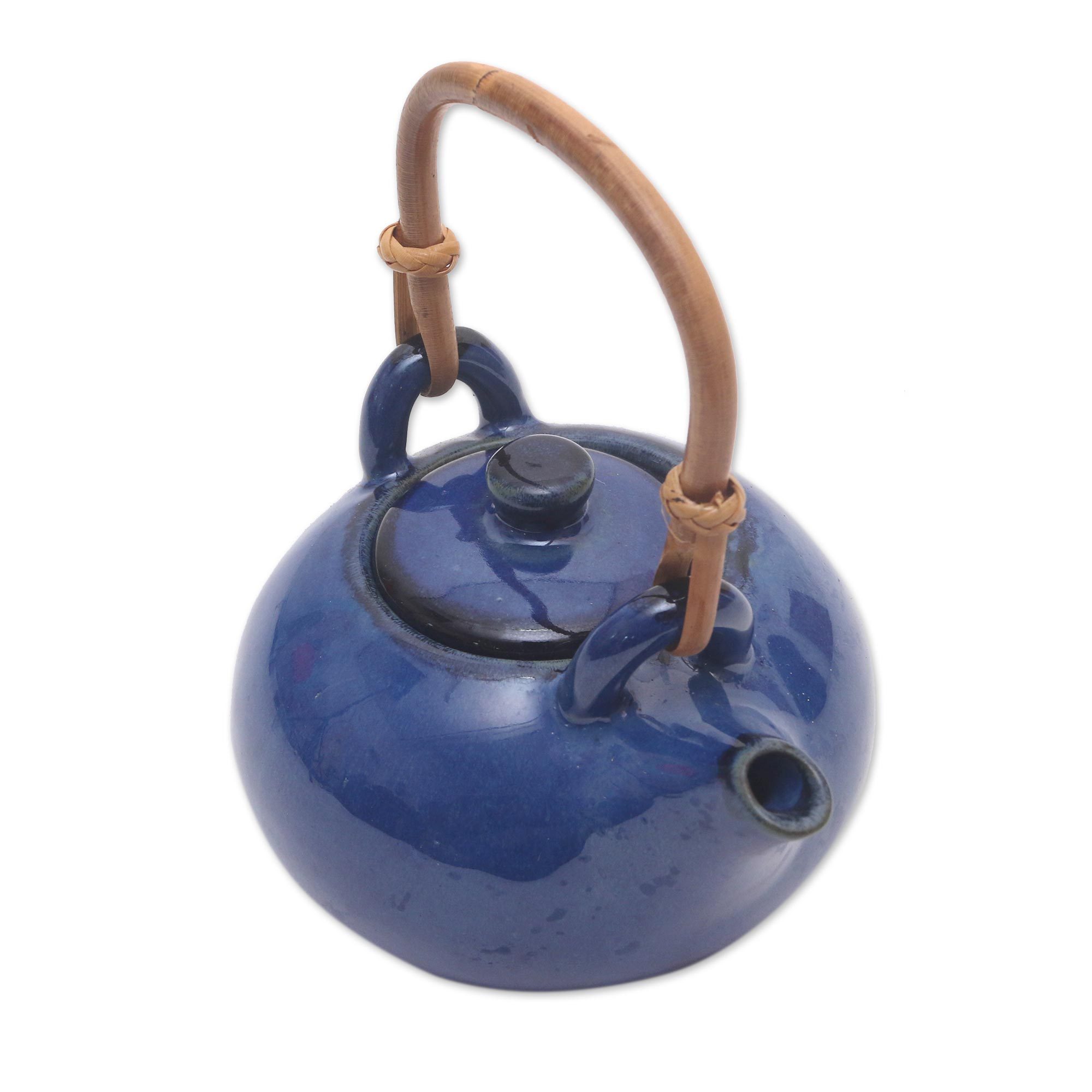Blue Ceramic Teapot Handcrafted in Bali Blue Tea Time NOVICA