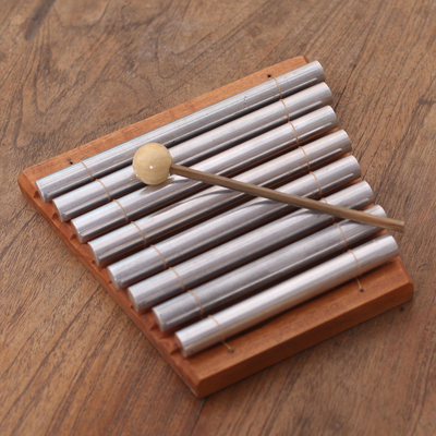 Teak wood xylophone, 'Melodious Voice' - Teak Wood and Aluminum Xylophone Crafted in Bali