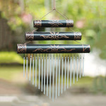 Bamboo wind chimes, 'Breezy Sound' - Sun Motif Bamboo Wind Chimes in Black from Bali
