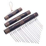 Bamboo wind chimes, 'Breezy Sound' - Sun Motif Bamboo Wind Chimes in Black from Bali