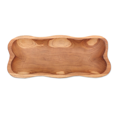 Teak wood appetizer platter, 'Nature's Course' - Wavy Teak Wood Appetizer Platter from Bali