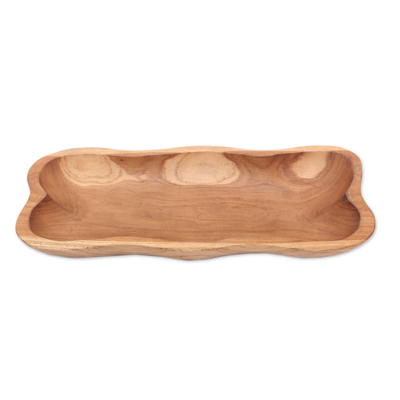 Teak wood appetizer platter, 'Nature's Course' - Wavy Teak Wood Appetizer Platter from Bali