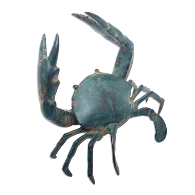 Antiqued Bronze Crab Figurine Crafted in Bali - Sanur Crab | NOVICA