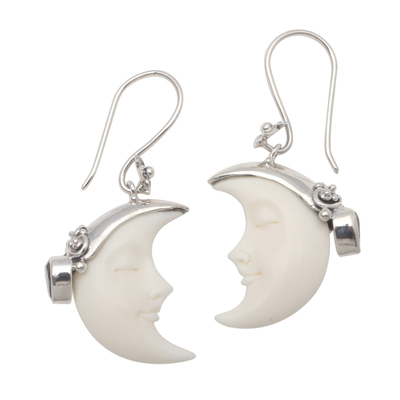 Moon and Citrine Sterling Silver Dangle Earrings