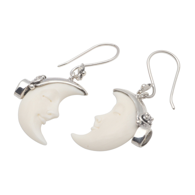 Citrine dangle earrings, 'Sleeping Moon in Yellow' - Moon and Citrine Sterling Silver Dangle Earrings