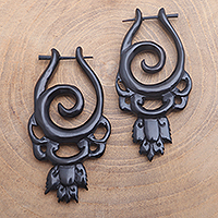 Horn hoop earrings, 'Elegant Scroll' - Hand Carved Water Buffalo Horn Elegant Swirls Hoop Earrings