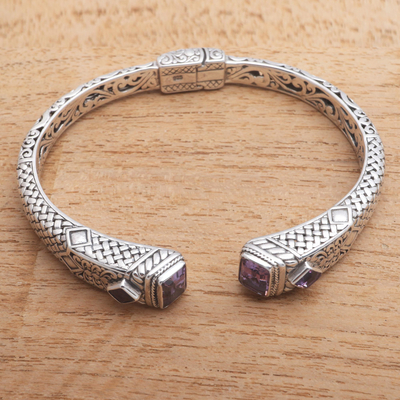 Amethyst cuff bracelet, 'Lavender Palace' - Weave Pattern Amethyst Cuff Bracelet from Bali