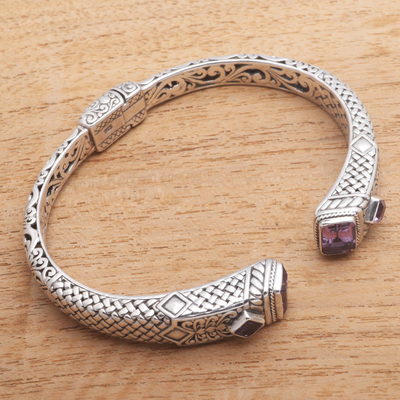 Amethyst cuff bracelet, 'Lavender Palace' - Weave Pattern Amethyst Cuff Bracelet from Bali
