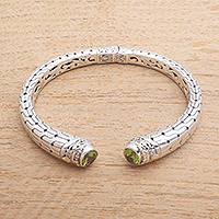 Gold accented peridot cuff bracelet, 'Bold Pattern' - Intricate Pattern Gold Accented Peridot Cuff Bracelet