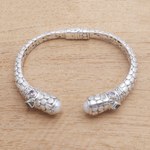 Multi-gemstone cuff bracelet, 'Ocean Kingdom' - Circle Pattern Multi-Gemstone Cuff Bracelet from Bali