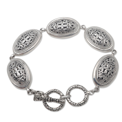 Sterling Silver Link Bracelet with Five Ovals from Bali