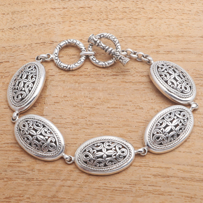 Sterling silver link bracelet, 'Legacy of Five' - Sterling Silver Link Bracelet with Five Ovals from Bali