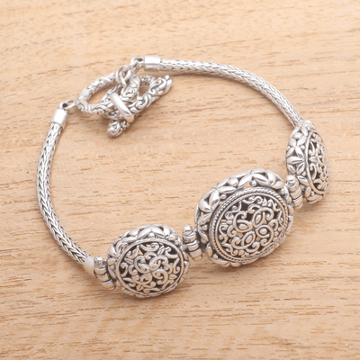 Sterling silver pendant bracelet, 'Triple Enchantment' - Sterling Silver Trio Pendant Bracelet from Bali