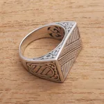 Gold accented sterling silver signet ring, 'Divine Bridge' - Patterned Gold Accented Sterling Silver Signet Ring