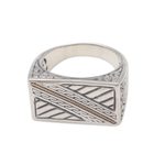 Gold accented sterling silver signet ring, 'Divine Bridge' - Patterned Gold Accented Sterling Silver Signet Ring