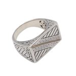 Gold accented sterling silver signet ring, 'Divine Bridge' - Patterned Gold Accented Sterling Silver Signet Ring