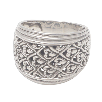 Sterling silver band ring, 'Intricate Pattern' - Patterned Sterling Silver Band Ring Crafted in Bali