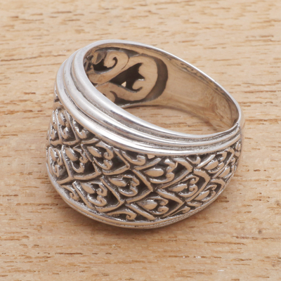 Sterling silver band ring, 'Intricate Pattern' - Patterned Sterling Silver Band Ring Crafted in Bali