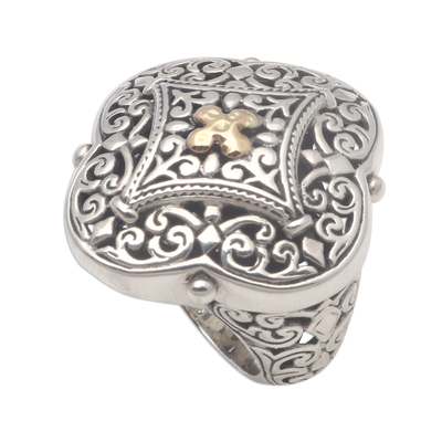 Gold accented sterling silver cocktail ring, 'Queen's Pride' - Gold Accented Sterling Silver Cocktail Ring from Bali