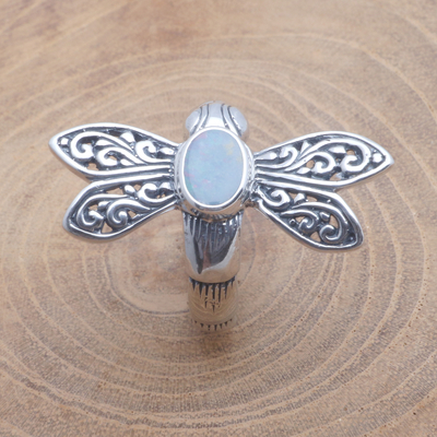 Opal cocktail ring, 'Dragonfly Grace' - Opal Dragonfly Cocktail Ring Crafted in Bali