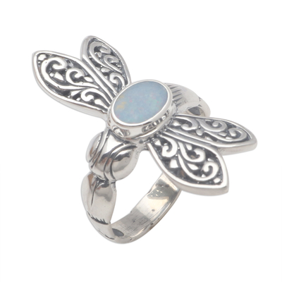 Opal cocktail ring, 'Dragonfly Grace' - Opal Dragonfly Cocktail Ring Crafted in Bali