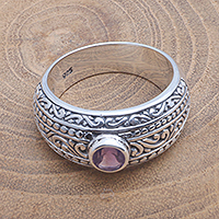 Amethyst solitaire ring, 'Sensational Gem' - Faceted Amethyst Solitaire Ring Crafted in Bali