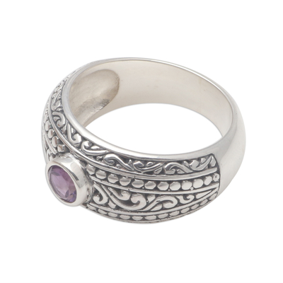 Amethyst single-stone ring, 'Sensational Gem' - Faceted Amethyst Ring Crafted in Bali