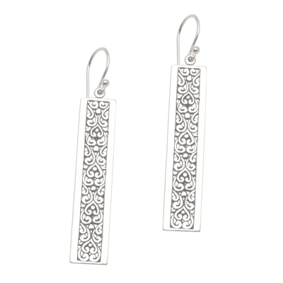 Sterling silver dangle earrings, 'Heirloom Rectangles' - Rectangular Patterned Sterling Silver Dangle Earrings