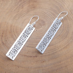 Sterling silver dangle earrings, 'Heirloom Rectangles' - Rectangular Patterned Sterling Silver Dangle Earrings