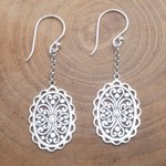 Sterling silver dangle earrings, 'Intricate Ovals' - Openwork Pattern Oval Sterling Silver Dangle Earrings