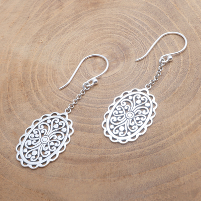Sterling silver dangle earrings, 'Intricate Ovals' - Openwork Pattern Oval Sterling Silver Dangle Earrings