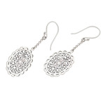 Sterling silver dangle earrings, 'Intricate Ovals' - Openwork Pattern Oval Sterling Silver Dangle Earrings